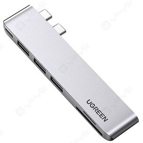 تصویر هاب 6 پورت Type C به USB 3.0 با یک پورت Type C و درگاه کارت حافظه با قابلیت PD یوگرین CM251 - خاکستری 