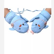 تصویر دستکش زمستانی کودک طرح جوجه آبی 