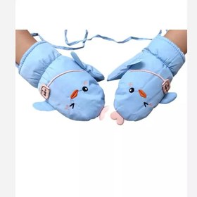 تصویر دستکش زمستانی کودک طرح جوجه آبی 