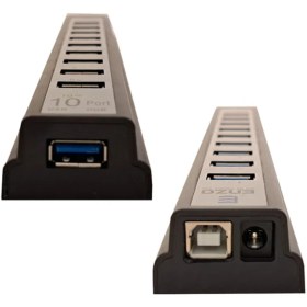 تصویر هاب USB انزو مدل UH-10A با ۱۰ پورت و آداپتور 
