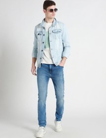 تصویر شلوار جین کتان آبی روشن مردانه با فیت باریک - راحت و غیررسمی برند dennis lingo Men's Tapered Fit Light Blue Cotton Jeans - Casual and Comfortable