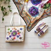 تصویر ست سه تکه کیف و کفش و روسری طرح شکوفه 