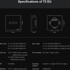 تصویر کلید لمسی هوشمند سونوف مدل T3EU3C با قابلیت کنترل با ریموت Sonov T3EU3C smart touch key with remote control