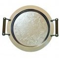 تصویر سینی استیل گرد گلدار دسته چوبی - سی اند اس C&S Floral S/S Round Tray with Wooden Handle