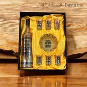 تصویر ست شات قهوه و بطری و زیر سیگاری طرح نوشته 