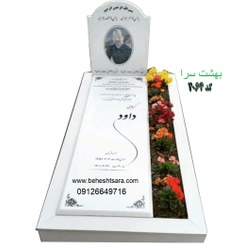 تصویر سنگ قبر سفید نانو مواد خارجی طرح باغچه ای - کد 2064 