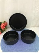 تصویر کاسه مشکی 3 قطعه 21 سانتی متر + 14 قابل پشته مات سیاه Keramika 