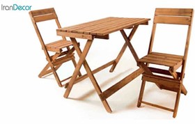 تصویر ست دو نفره میز و صندلی تاشو چوبی مدل مزرعه 