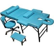 تصویر تخت ماساژ چمدونی آبی فیشیال تاشو ۱۸ کیلو | تخت پرتابل قابل حمل با سوراخ صورت + صندلی + زیرپایی Portable Suitcase Massage Table Blue 18kg - Foldable Facial Spa Bed with Face Hole, Stool & Footrest