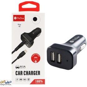 تصویر شارژر فندکی پرووان مدل PCG15i به همراه کابل لایتنینگ ProOne PCG15i Car charger