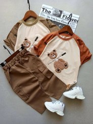 تصویر تیشرت شلوارک بچگانه تدی برجسته Children's T-shirt and shorts with embossed teddy