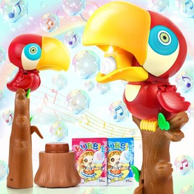 تصویر اسباب بازی حباب ساز موزیکال مدل طوطی قرمز bubble bird music light toy_اسباب بازی تفنگ 