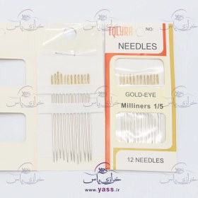 تصویر سوزن دست گلدوزی و خیاطی ته طلایی نوک تیز 12 عددی 