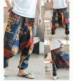 تصویر شلوار هارم مردانه با طرح گلدار و فاق بلند، مناسب برای استایل خیابانی برند generic Fashion Men Hip Hop Baggy Floral Print Harem Pants Wide Leg Casual Long Trousers Multicolour