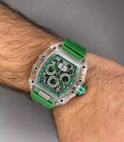 تصویر ریچارد میل صفحه اسکلتون قاب پلاستیکی - بند سبز - Richard Mille 