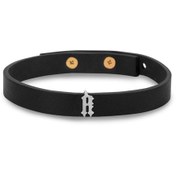 تصویر دستبند چرم و نقره زنانه حرف R BSi-810