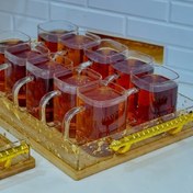 تصویر سرویس چای خوری بامبو ۶ عددی استکان پیرکس مربعی 