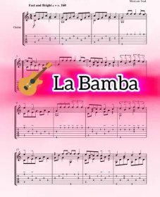 تصویر نت گیتار La bamba به همراه تبلچر، اجرای نت و بکینگ ترک 