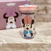 تصویر لیوان شیشه ای نی دار دیزنی 