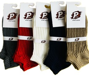 تصویر جوراب مچی بافت زنانه طرح راه راه رنگی 