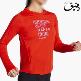 تصویر آستین بلند ورزشی زنانه بروکس Brooks long sleeve قرمز طرح دار Brooks long sleeve