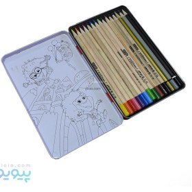 تصویر مداد رنگی آریا مدل 3021  جعبه فلزی ۱۲ رنگ Arya  code 3021 12 color pencils