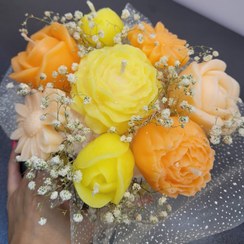 تصویر دسته گل شمع متوسط نارنجی زرد candle