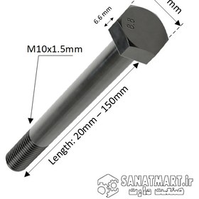 تصویر پیچ آچارخور خشکه قطر M10 گرید 8.8 نیم رزوه M10 x 1.25 mm PartiallyThreaded