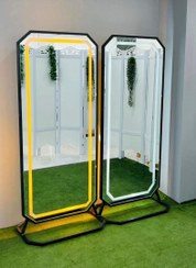 تصویر آینه قدی دکوراتیو هشت ضلعی فریم فلزی ابعاد ۸۰*۱۸۰ - مشکی / بنفش 