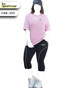 تصویر ست تیشرت شلوارک سایز بزرگ ورزشی زنانه Nike کد 0022 Nike womens big size sports shorts t shirt set code 0022