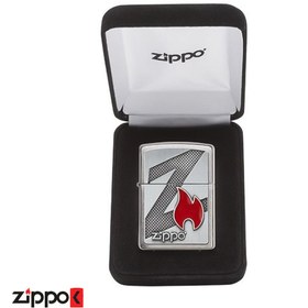 تصویر فندک اورجینال بنزینی زیپو مدل Zippo Zippo Flame Brushed Chrome