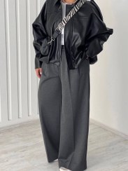 تصویر کت چرم زنانه آستر دار قهوه ای 