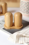 تصویر سرویس نمکدان بامبو وارداتی _ نمکدان و فلفلپاش بامبو رومیزی پایه دار Imported bamboo salt shaker set _ Bamboo tabletop salt shaker and pepper shaker with stand