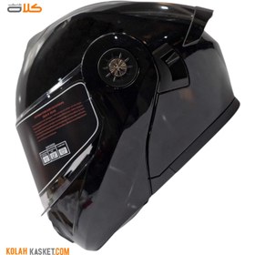 تصویر کلاه کاسکت مشکی براق فک متحرک iBK قالب کوچک iBK Small Mold Glossy Black Helmet with Removable Jaw