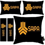 تصویر پشت گردنی و کوسن و کاور کمربند ایمنی صندلی خودرو طرح سایپا پارچه مخمل سایز 18 در 25 مدل R9-40924 شرکت رنس 