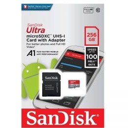 تصویر کارت حافظه microSDXC سن دیسک مدل Ultra کلاس 10 استاندارد UHS-I U1 سرعت 100MBps ظرفیت 256 گیگابایت SANDISK 256GB 100MBPS memory card