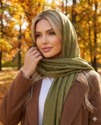 تصویر شال زنانه مدل نگین دار کد ۱۰۰۱ - سبز ماچا 