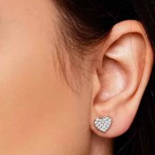 تصویر گوشواره ژوپینگ طرح قلب تمام نگین کد 608661 گوشواره xup قلبی نگین کاری میخی سفید (نقره ای) کد 608661