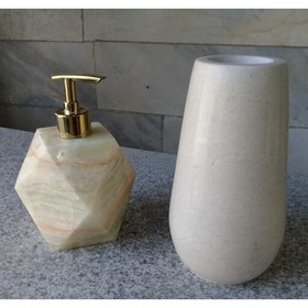 تصویر سِت سه تکه سنگی سرویس بهداشتی (جامایع دستشویی و گلدان و جا صابونی) | هدیه تولد | جهیزیه عروس | کادویی | ظروف سنگی آقای سنگی | ظروف آنتیک و کلکسیونی 