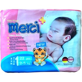 تصویر پوشک کامل بچه مرسی merci نوزادی شماره 1 بسته 22 عددی Merci Baby Diaper New Born No1 22pcs