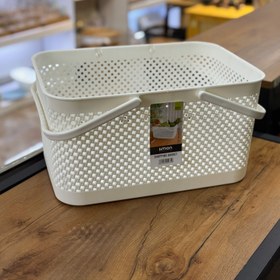 تصویر سبد پیک نیک طرح بافت لیمون - سفید Lemon weave picnic basket