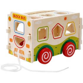 تصویر اسباب‌بازی خودرو با بلوک‌های چوبی برند fashionhome Wooden Blocks Bus Vehicle Toy