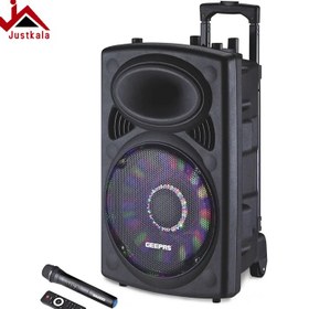 تصویر اسپیکر بلوتوث دار دارای چرخ دستی جیپاس مدل GMS8519 Geepas 12-Inch Trolley Bluetooth Speaker - Wireless Microphones, Battery Powered Rechargeable