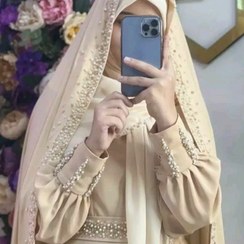 تصویر ست زیبای چادر پیراهن روسری عروس مرواریدی محضری عقدی حرم سفید کرم شیری نباتی فیلی یاسی گلبهی سورمه ای مشکی آبی صابونی 