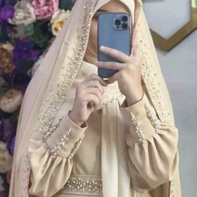 تصویر ست زیبای چادر پیراهن روسری عروس مرواریدی محضری عقدی حرم سفید کرم شیری نباتی فیلی یاسی گلبهی سورمه ای مشکی آبی صابونی 