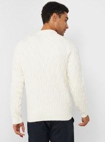 تصویر ژاکت گردن گرد با بافت کابل برند mango man Cable Knitted Crew Neck Sweater