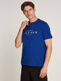 تصویر تی‌شرت بزرگ مردانه هیلfiger - کتان، آبی برند Tommy Hilfiger Men's Big Hilfiger T-shirt - Cotton, Blue