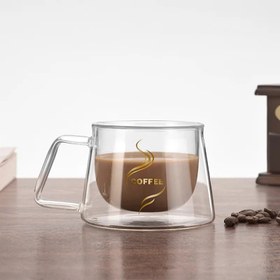 تصویر ماگ پیرکس دوجداره طرح کافی کد 4813 Double-walled pyrex mug coffee design