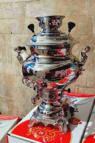 تصویر سماور گازی 6 لیتر قالب مهدیس با کوره تنوره دار بدنه برنج درجه یک ورق ضخیم با 1 سال ضمانت (طرح ساده) پس کرایه 