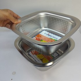 تصویر آبکش و لگن مربع استیل یونیک 